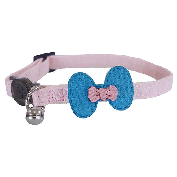 Designer pink and teal bow cat collar
